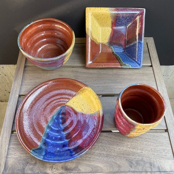 Handmade and Painted Ceramic Plates, Bowl, and Cup - Picture 1 of 12